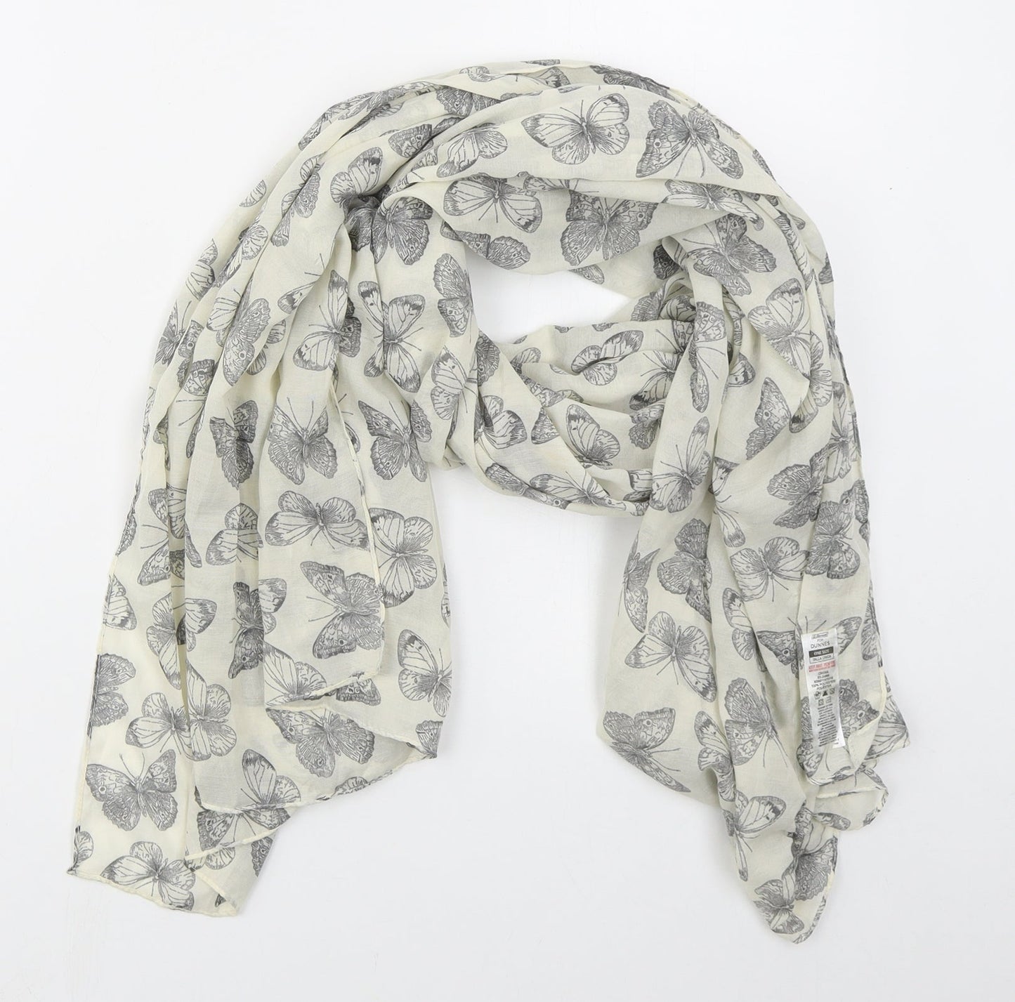 Dunnes Womens Ivory  Polyester  Scarf    - Butterflies