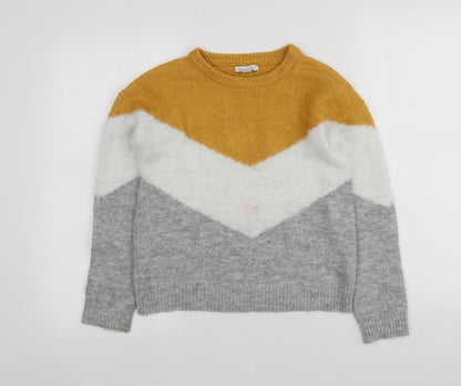 Primark Girls Multicoloured Round Neck Striped Acrylic Pullover Jumper Size 10-11 Years