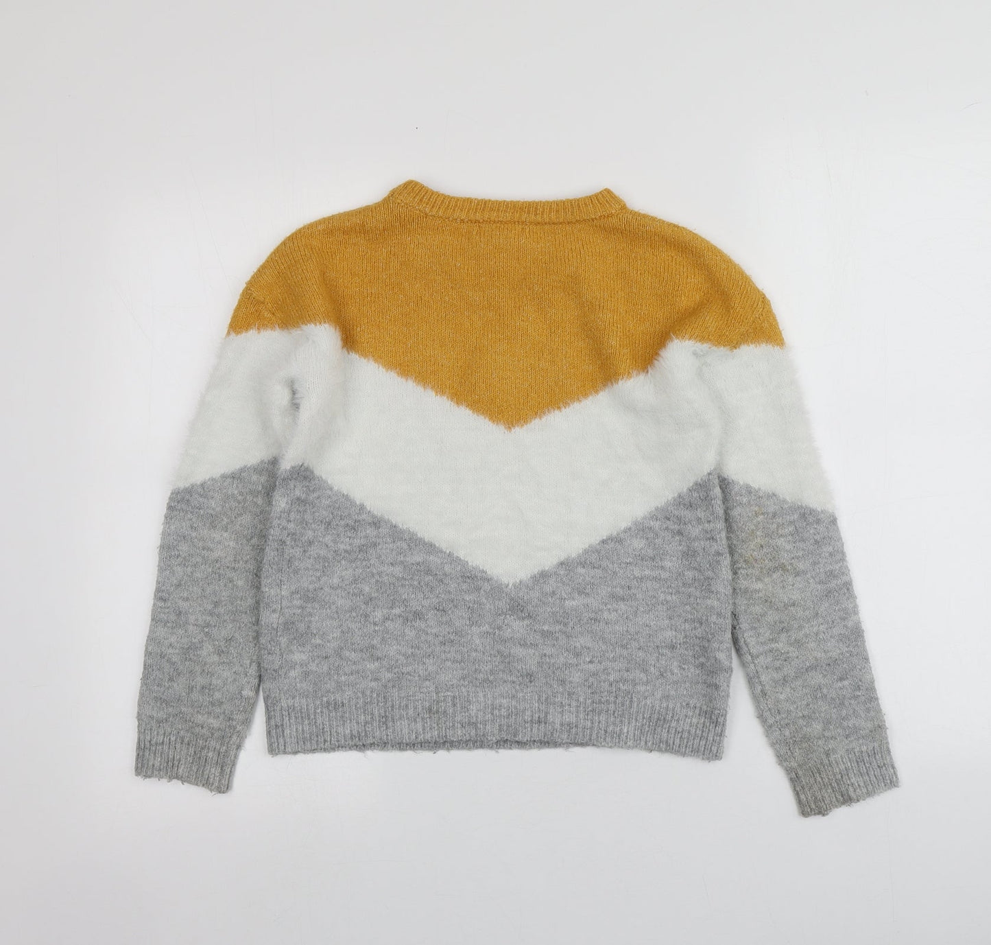 Primark Girls Multicoloured Round Neck Striped Acrylic Pullover Jumper Size 10-11 Years