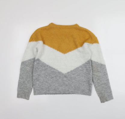 Primark Girls Multicoloured Round Neck Striped Acrylic Pullover Jumper Size 10-11 Years