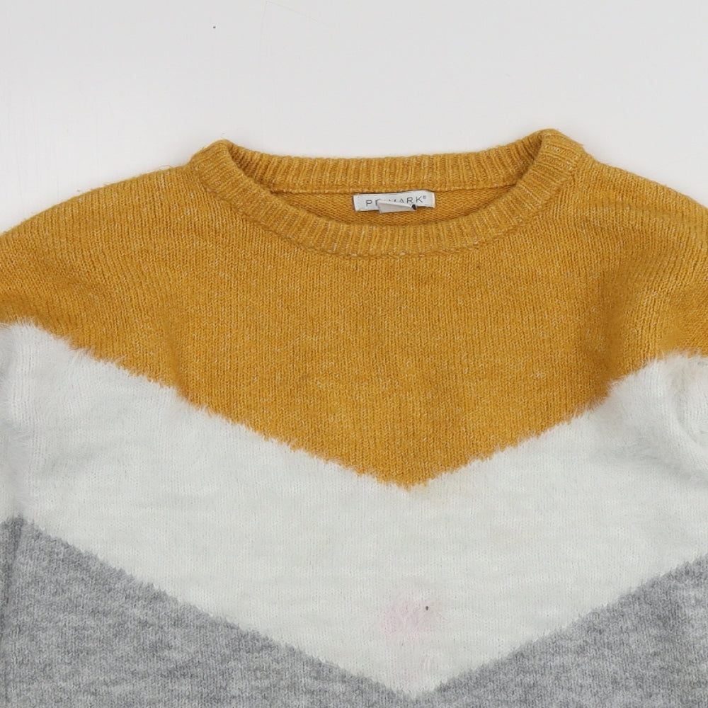 Primark Girls Multicoloured Round Neck Striped Acrylic Pullover Jumper Size 10-11 Years