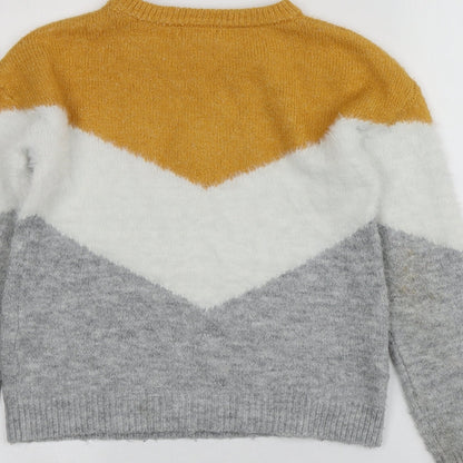 Primark Girls Multicoloured Round Neck Striped Acrylic Pullover Jumper Size 10-11 Years