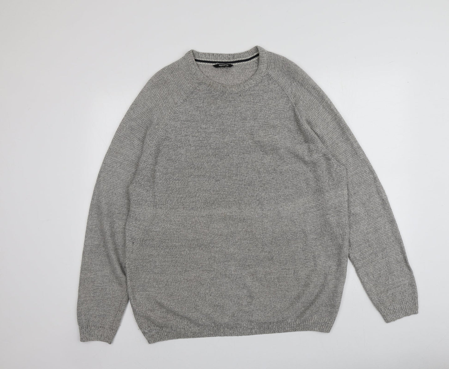 Pepeco Mens Grey Round Neck  Acrylic Pullover Jumper Size XL