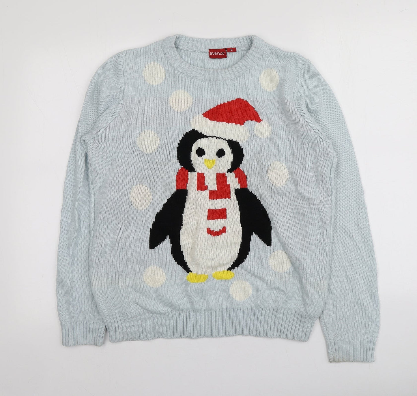 Avenue Womens Blue Round Neck Geometric Acrylic Pullover Jumper Size M   - Santa Jumper