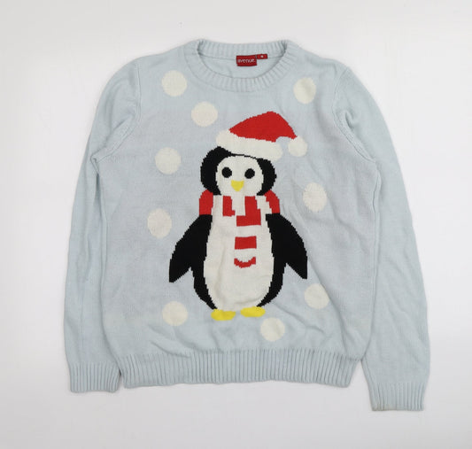 Avenue Womens Blue Round Neck Geometric Acrylic Pullover Jumper Size M   - Santa Jumper