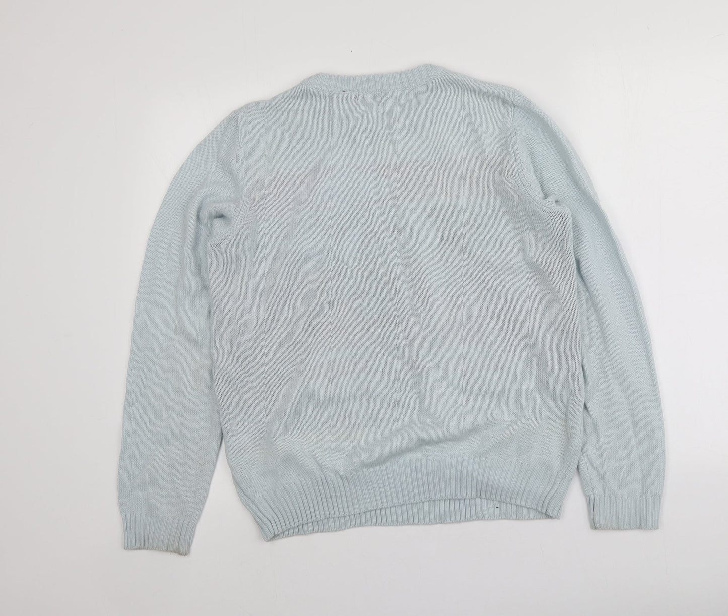 Avenue Womens Blue Round Neck Geometric Acrylic Pullover Jumper Size M   - Santa Jumper