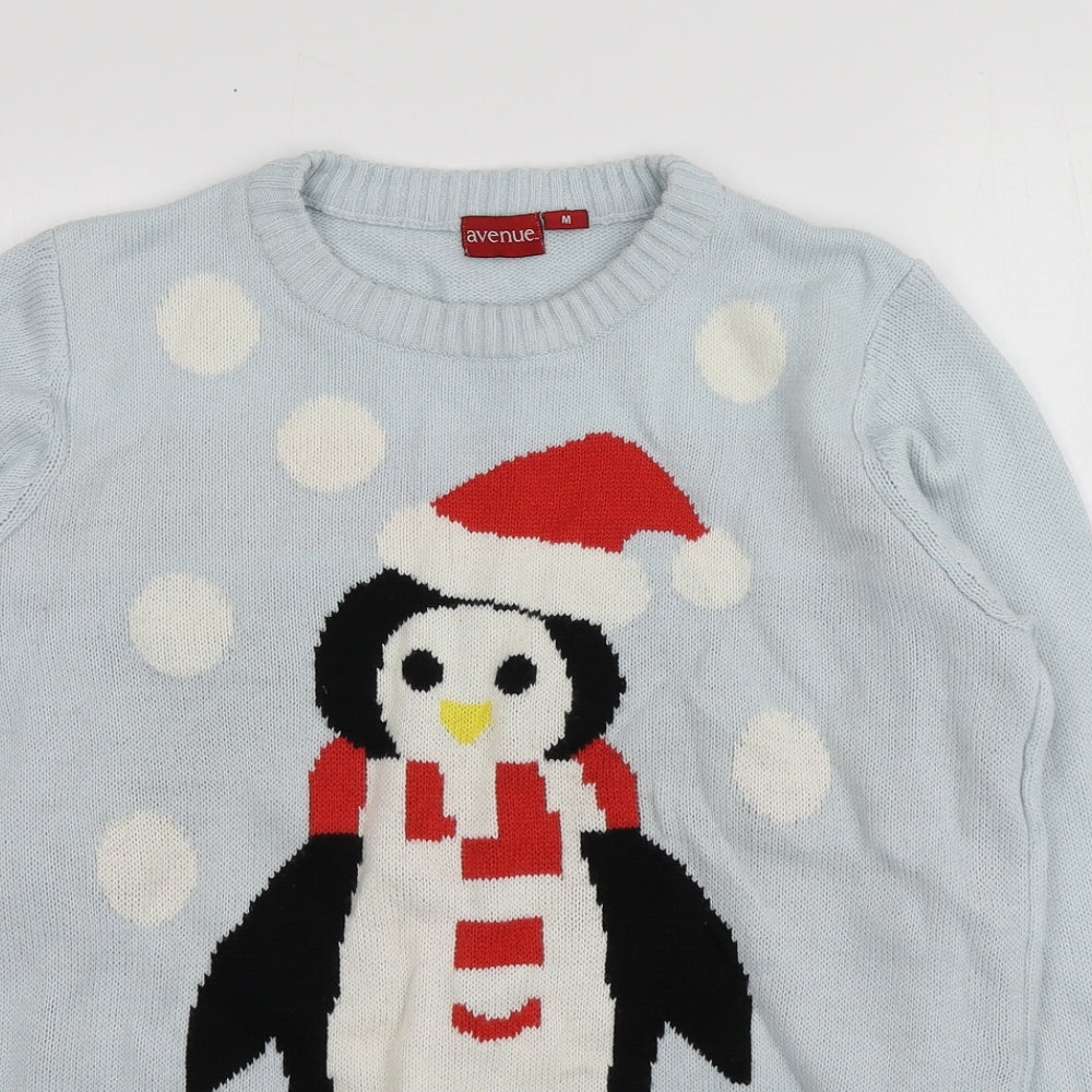 Avenue Womens Blue Round Neck Geometric Acrylic Pullover Jumper Size M   - Santa Jumper