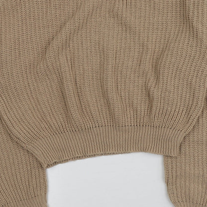 Boohoo Womens Beige Square Neck  Acrylic Pullover Jumper Size M