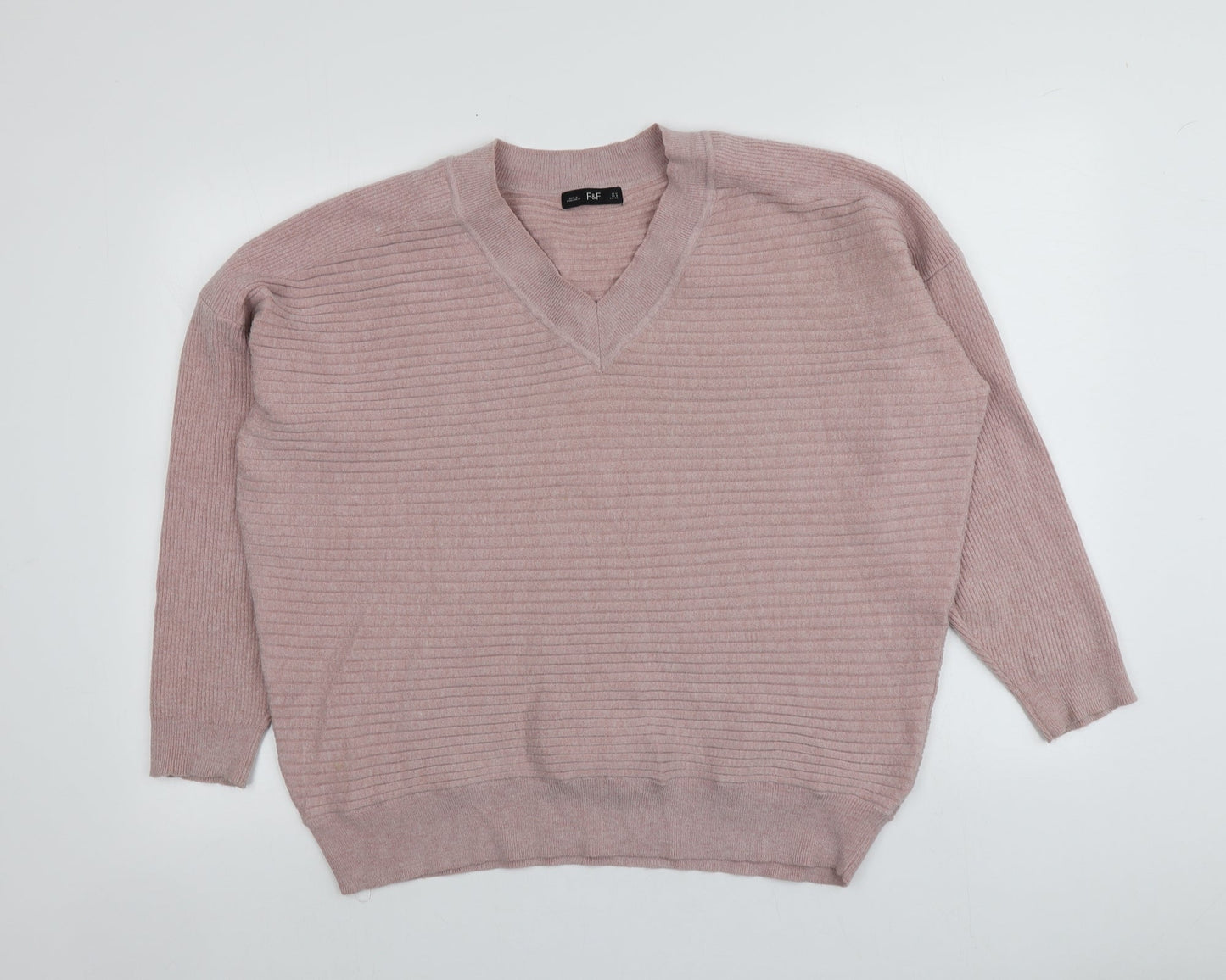 F&F Womens Pink V-Neck  Viscose Pullover Jumper Size 12