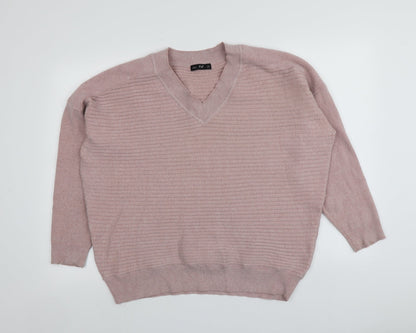 F&F Womens Pink V-Neck  Viscose Pullover Jumper Size 12