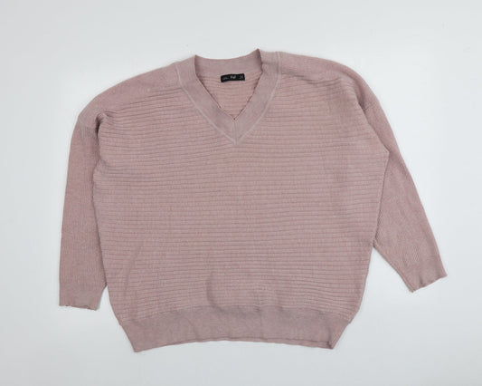 F&F Womens Pink V-Neck  Viscose Pullover Jumper Size 12
