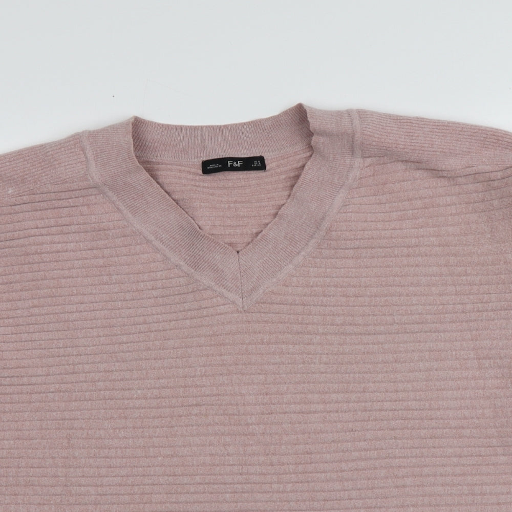 F&F Womens Pink V-Neck  Viscose Pullover Jumper Size 12