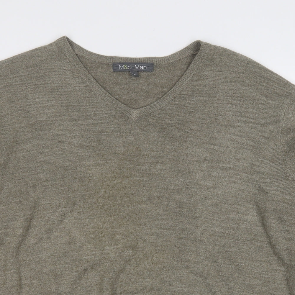 Marks and Spencer Mens Green Round Neck  Acrylic Pullover Jumper Size XL