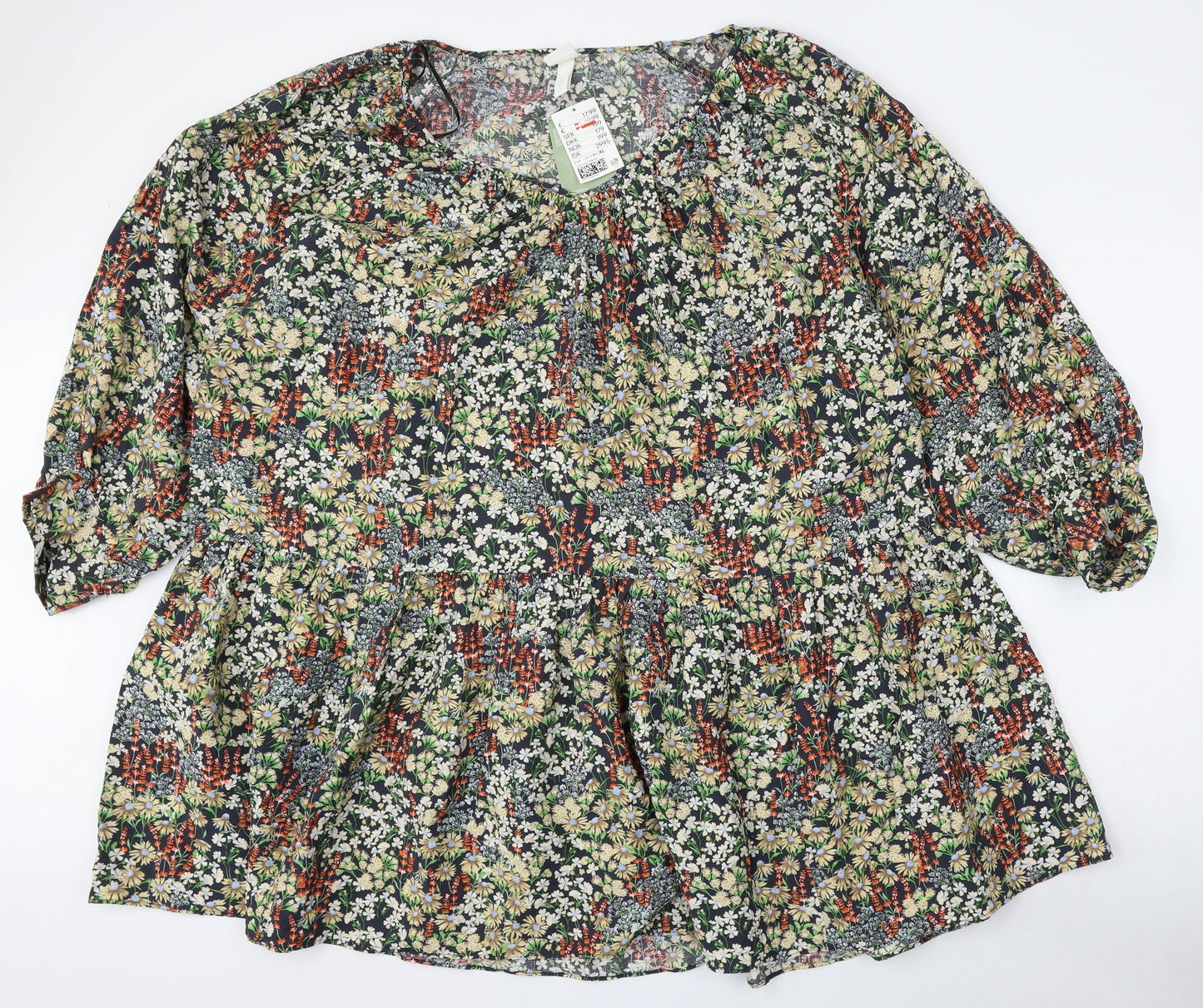 H&M Womens Multicoloured Floral Viscose Skater Dress  Size XL  Round Neck
