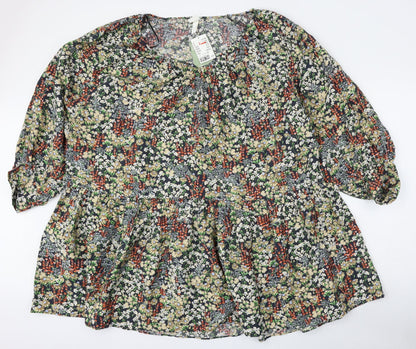 H&M Womens Multicoloured Floral Viscose Skater Dress  Size XL  Round Neck