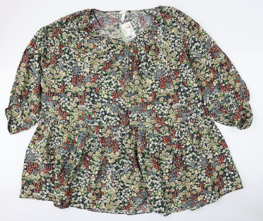 H&M Womens Multicoloured Floral Viscose Skater Dress  Size XL  Round Neck