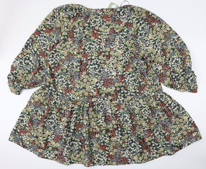 H&M Womens Multicoloured Floral Viscose Skater Dress  Size XL  Round Neck