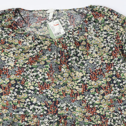 H&M Womens Multicoloured Floral Viscose Skater Dress  Size XL  Round Neck