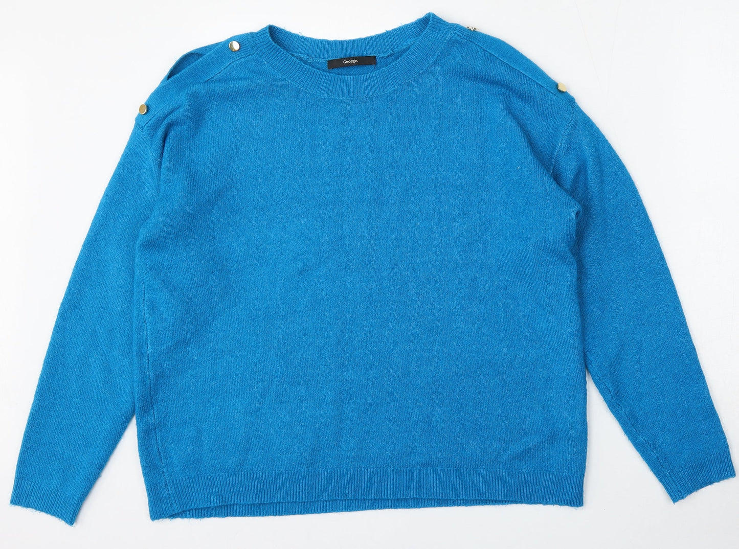 George Womens Blue Round Neck  Acrylic Pullover Jumper Size 14