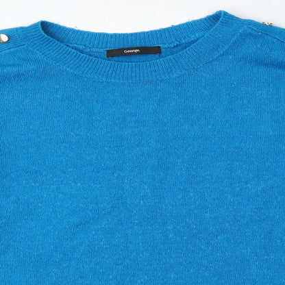 George Womens Blue Round Neck  Acrylic Pullover Jumper Size 14