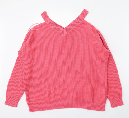 Atmosphere Womens Pink V-Neck  Acrylic Pullover Jumper Size 6