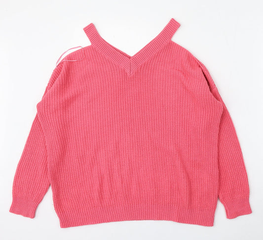 Atmosphere Womens Pink V-Neck  Acrylic Pullover Jumper Size 6