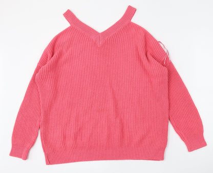 Atmosphere Womens Pink V-Neck  Acrylic Pullover Jumper Size 6