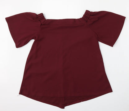 Womens UK Size M Silk Red Basic Blouse
