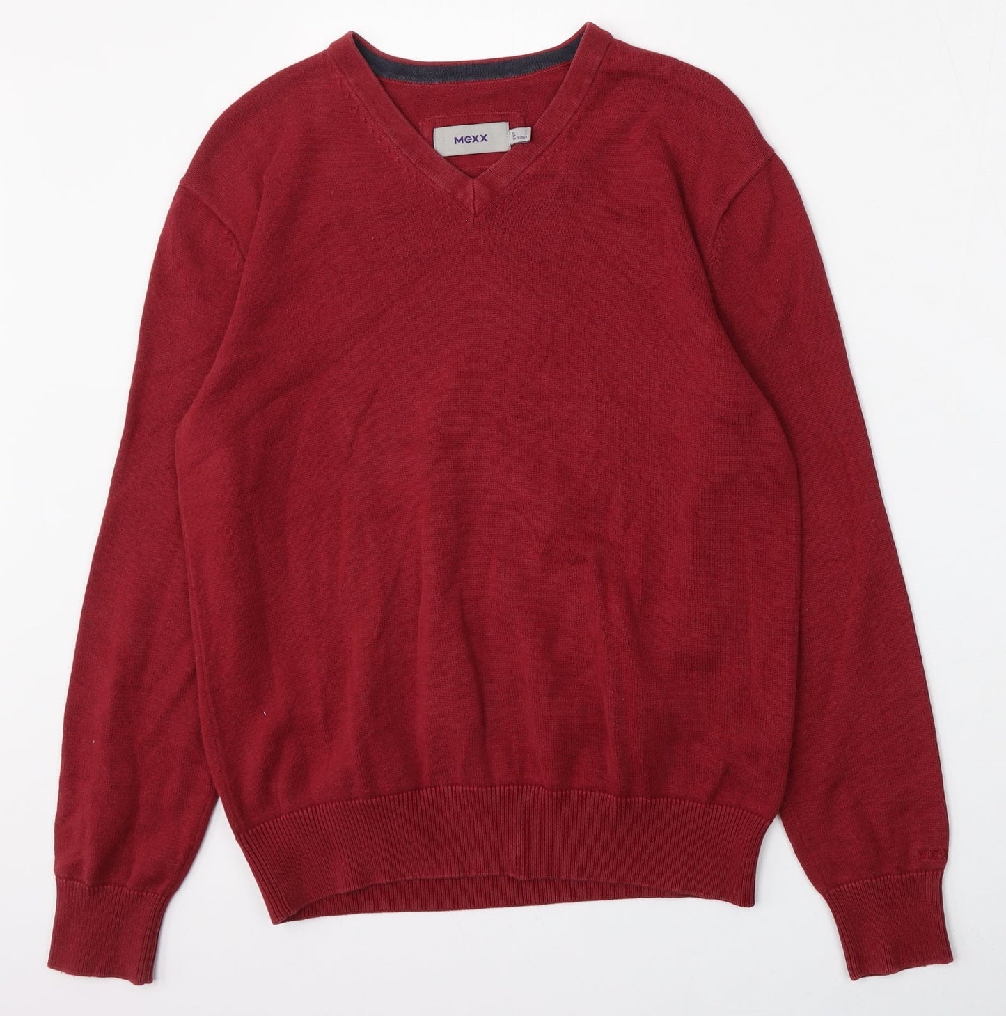 Mexx Mens Red V-Neck  Cotton Pullover Jumper Size S