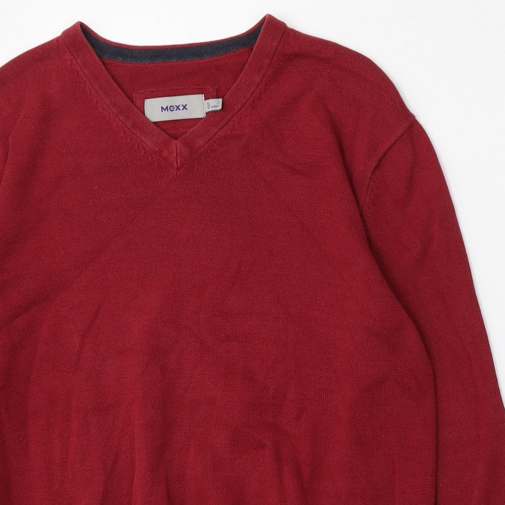 Mexx Mens Red V-Neck  Cotton Pullover Jumper Size S