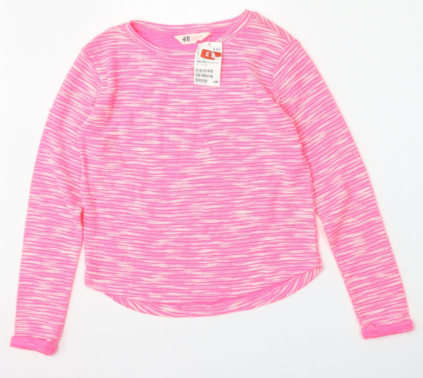 H&M Girls Pink Round Neck Striped Polyester Pullover Jumper Size 10-11 Years