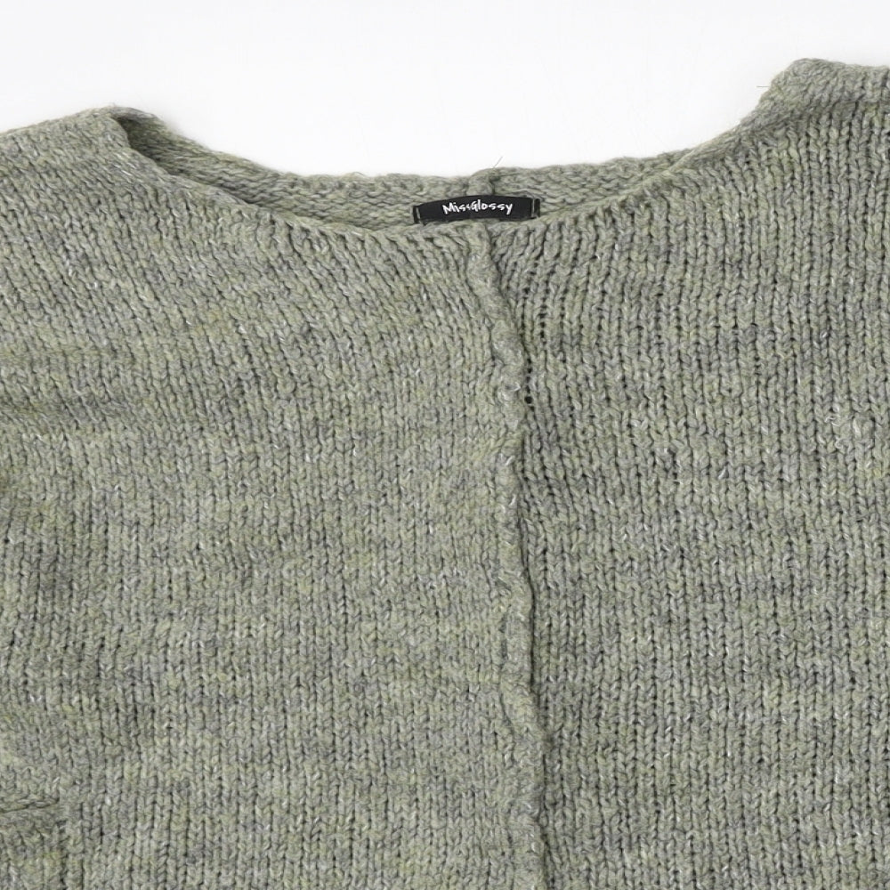 Miss Glossy Womens Green Round Neck  Polyester Pullover Jumper Size L