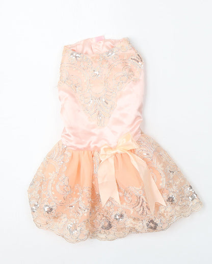 Buffy Pet Home Girls Pink  Polyester Skater Dress  Size L  Round Neck Hook & Eye