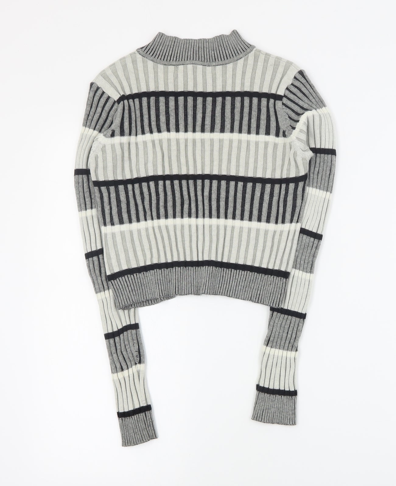 Select Womens Grey High Neck Striped Cotton Pullover Jumper Size 12