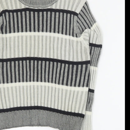 Select Womens Grey High Neck Striped Cotton Pullover Jumper Size 12