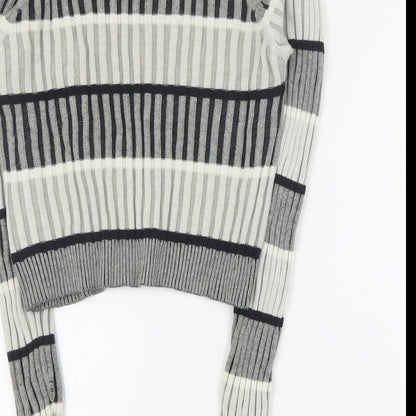 Select Womens Grey High Neck Striped Cotton Pullover Jumper Size 12