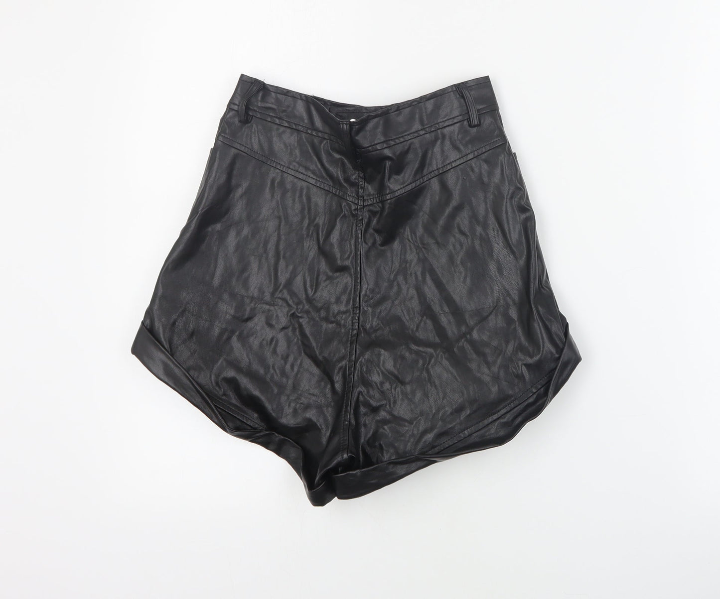 PRETTYLITTLETHING Womens Black  Polyurethane Hot Pants Shorts Size 6 L5 in Regular Button