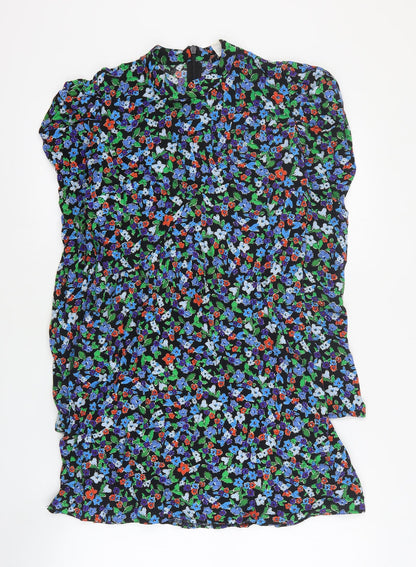 Topshop Womens Black Floral Viscose A-Line  Size 8  High Neck Zip