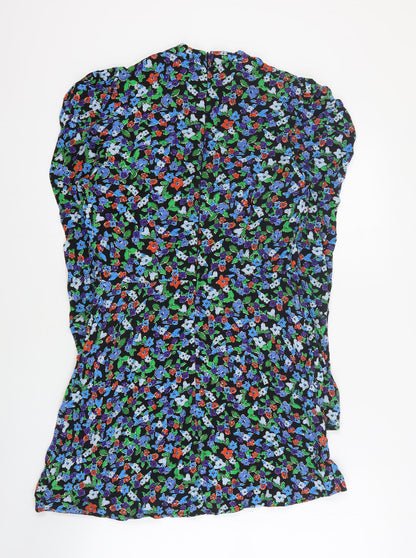 Topshop Womens Black Floral Viscose A-Line  Size 8  High Neck Zip