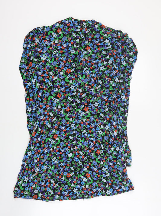 Topshop Womens Black Floral Viscose A-Line  Size 8  High Neck Zip