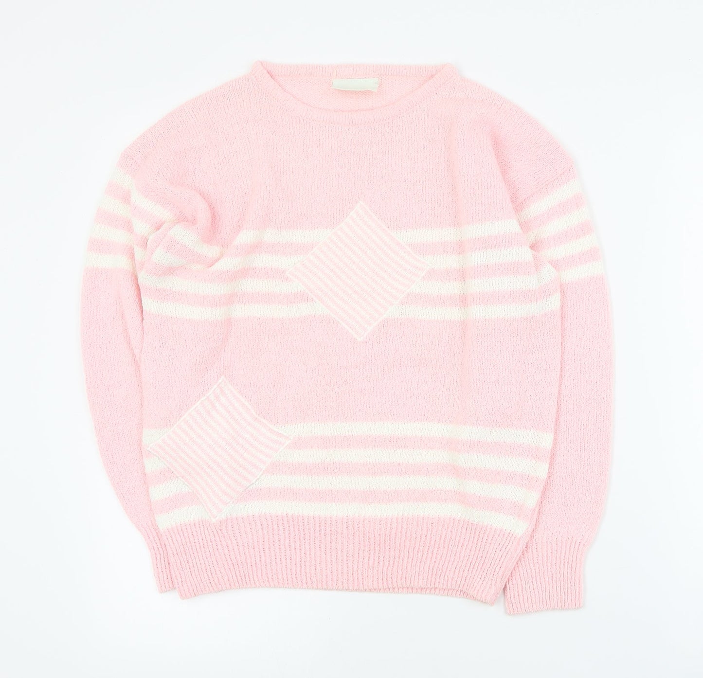 Niccoluchi Womens Pink Round Neck Striped Acrylic Pullover Jumper Size S