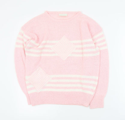 Niccoluchi Womens Pink Round Neck Striped Acrylic Pullover Jumper Size S