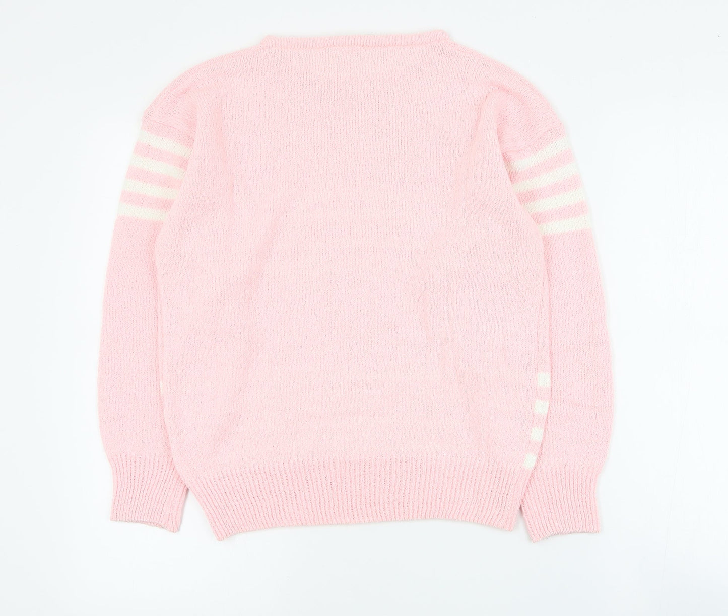Niccoluchi Womens Pink Round Neck Striped Acrylic Pullover Jumper Size S