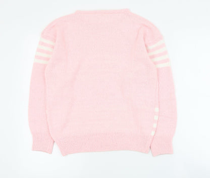 Niccoluchi Womens Pink Round Neck Striped Acrylic Pullover Jumper Size S