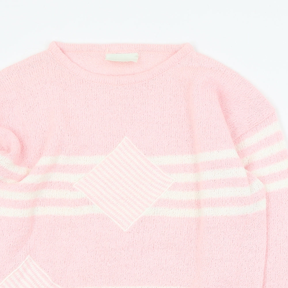 Niccoluchi Womens Pink Round Neck Striped Acrylic Pullover Jumper Size S