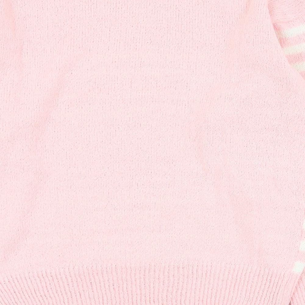 Niccoluchi Womens Pink Round Neck Striped Acrylic Pullover Jumper Size S