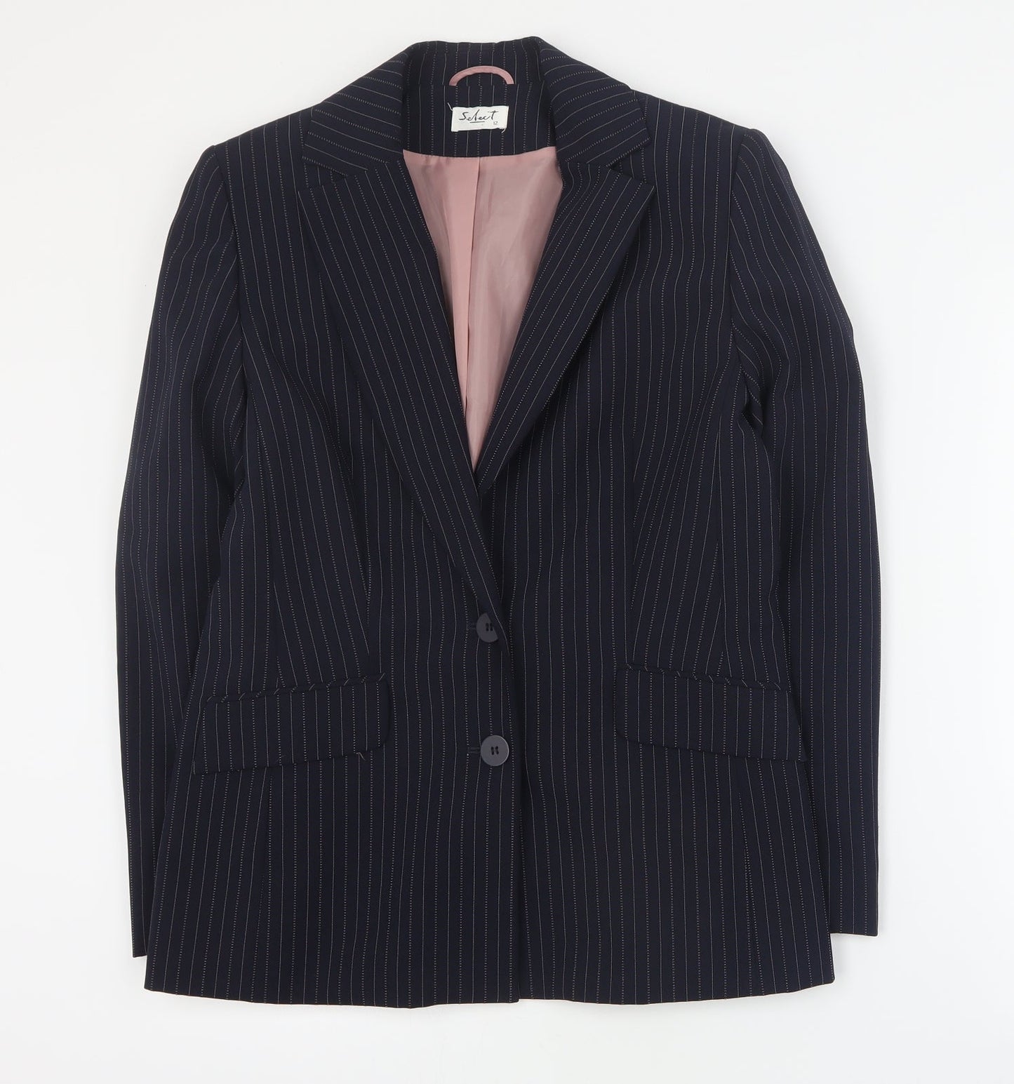 Select Womens Blue Striped Polyester Jacket Blazer Size 12