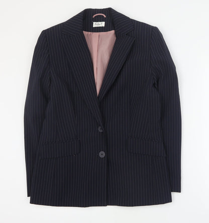 Select Womens Blue Striped Polyester Jacket Blazer Size 12