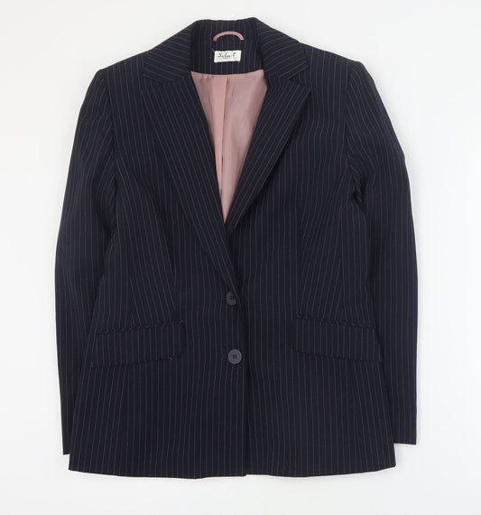 Select Womens Blue Striped Polyester Jacket Blazer Size 12