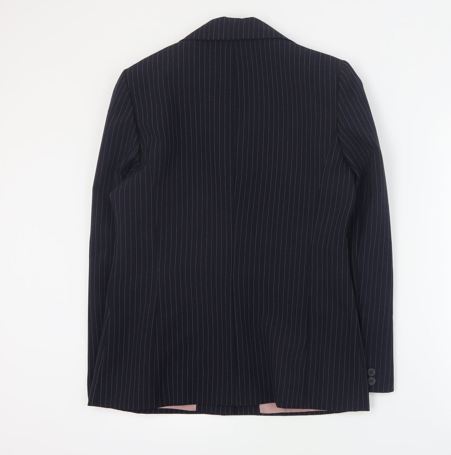 Select Womens Blue Striped Polyester Jacket Blazer Size 12